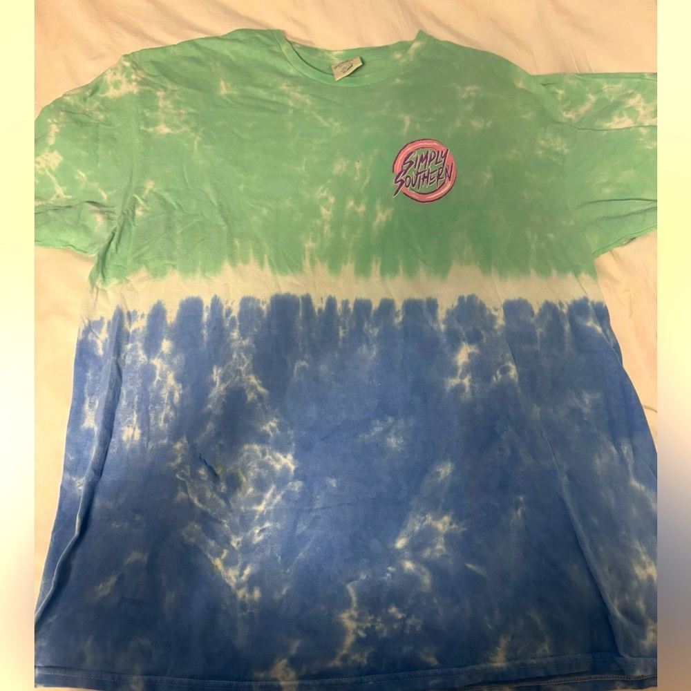 Simply Southern Green and Blue Tie-Dye Short Sleeve Tee